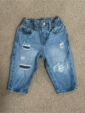 Baby Distressed Elastic-Waist Denim Pants - Light Blue 3-6M